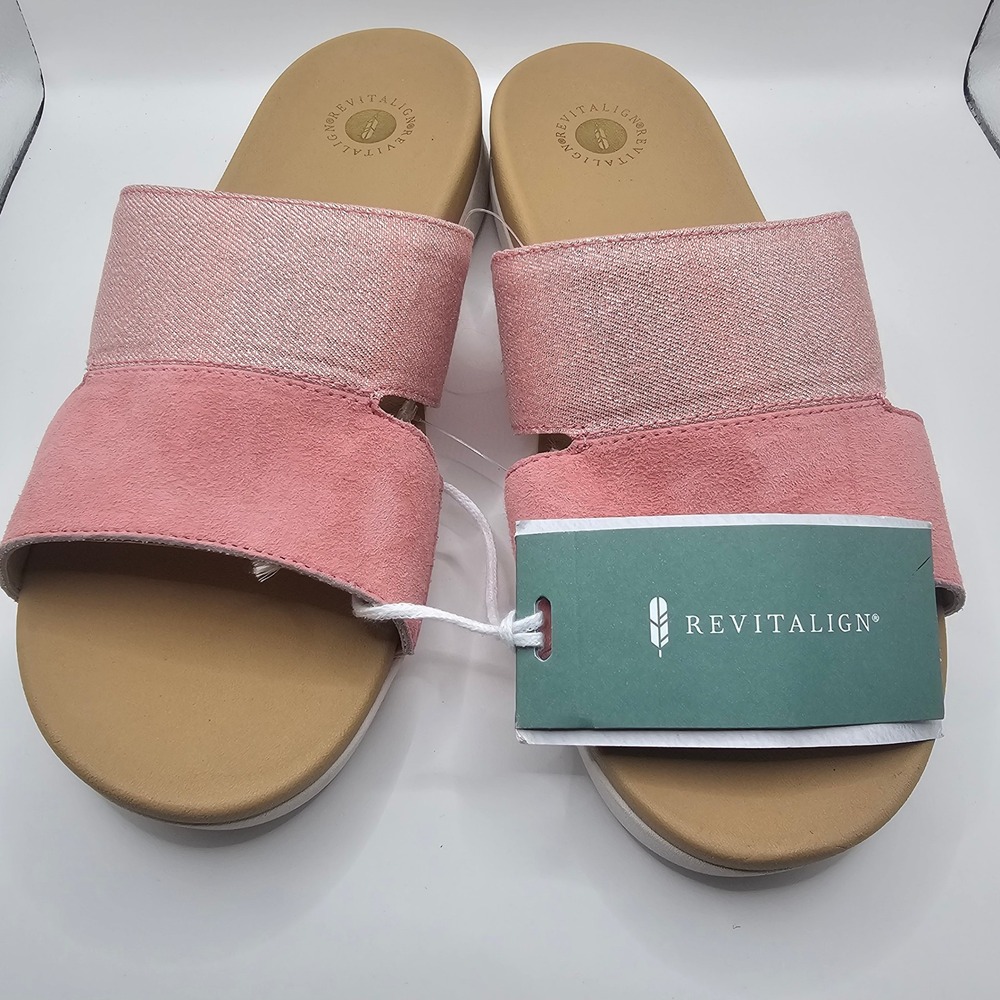 Revitalign Dawn Shimmer Pink Slide Sandals Women 12D Wide Orthopedic Comfort NEW - Picture 2 of 9